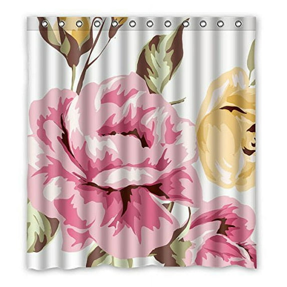 Libin Pink Peony Flower Watercolors Shower Curtain Polyester Fabric Bathroom Decorative Curtain Size 66x72 Inches