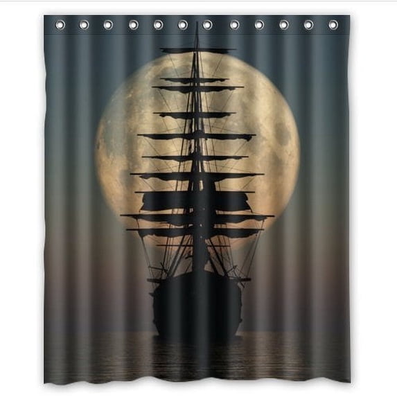 Libin Pirate Ship and Moon Shower Curtain Polyester Fabric Bathroom Decorative Curtain Size 60x72 Inches