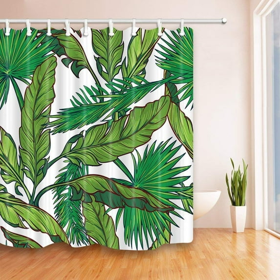 Libin Plants Decor Banana Leaves Palm Leaves Polyester Fabric Bathroom Shower Curtain 66x72 inches