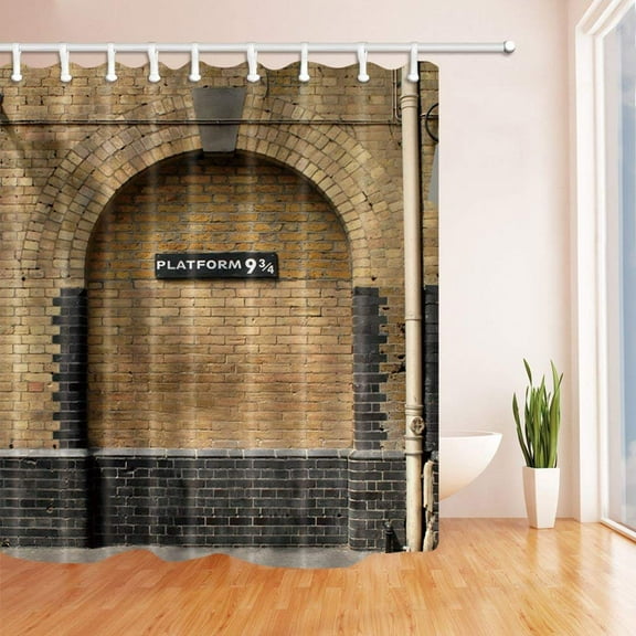 Libin Platform 9 and 3/4 at London's King's Cross Station Brown Wall Vintage Polyester Fabric Bathroom Shower Curtain 66x72 inches