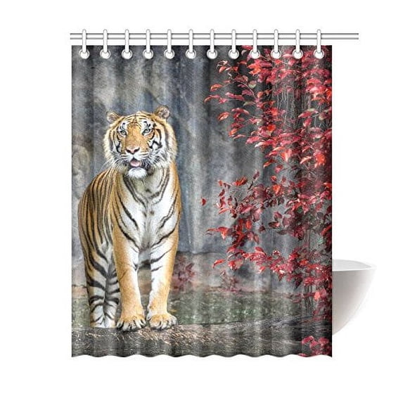 Libin Portrait of Tiger Shower Curtain, Red Maple Tree Leaves Polyester Fabric Shower Curtain Bathroom Sets with Hooks 60x72 Inches