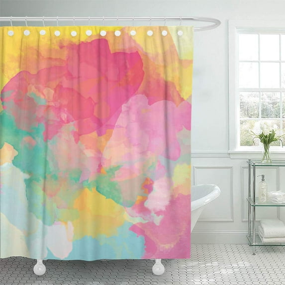 Libin Pretty Pastel Water Color Pink Yellow Aqua Shower Curtain 60x72 inch