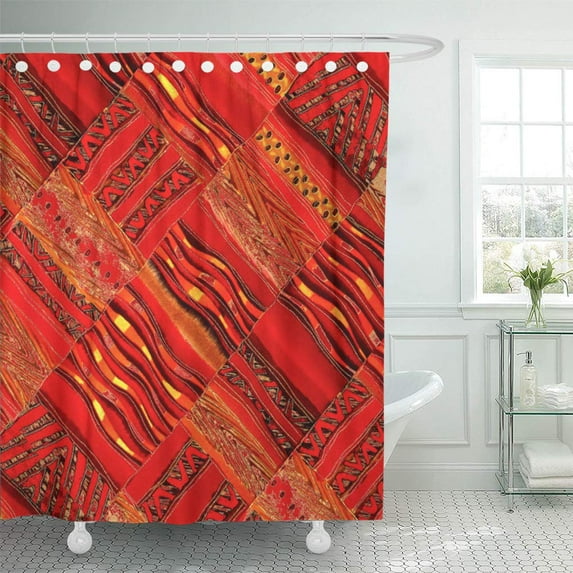 Libin Primitive in Red on Ethnic Ruby Black Scarlet Shower Curtain 66x72 inch