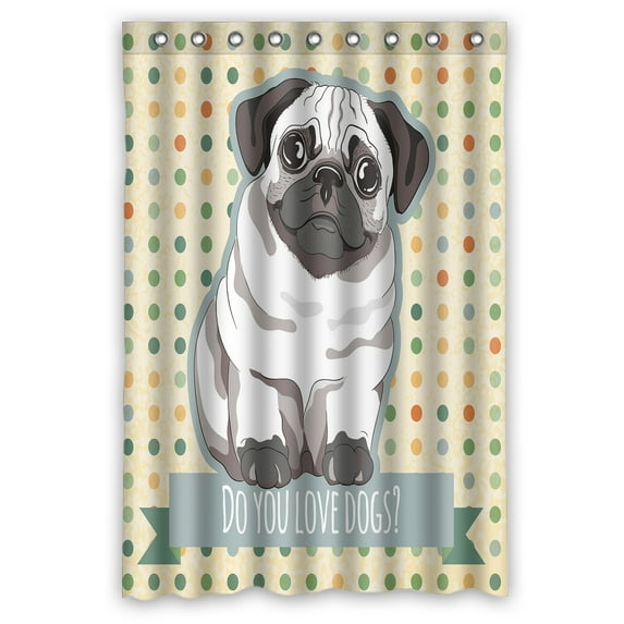 Libin Pug Puppy Waterproof Shower Curtain Bathroom Decor Sets with Hooks 48x72 Inches