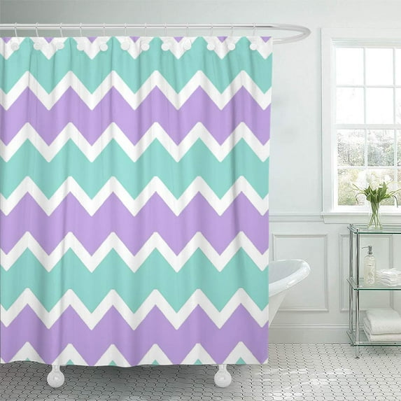 Libin Purple Aqua Blue Chevron Baby Girl Shower Curtain 60x72 inch