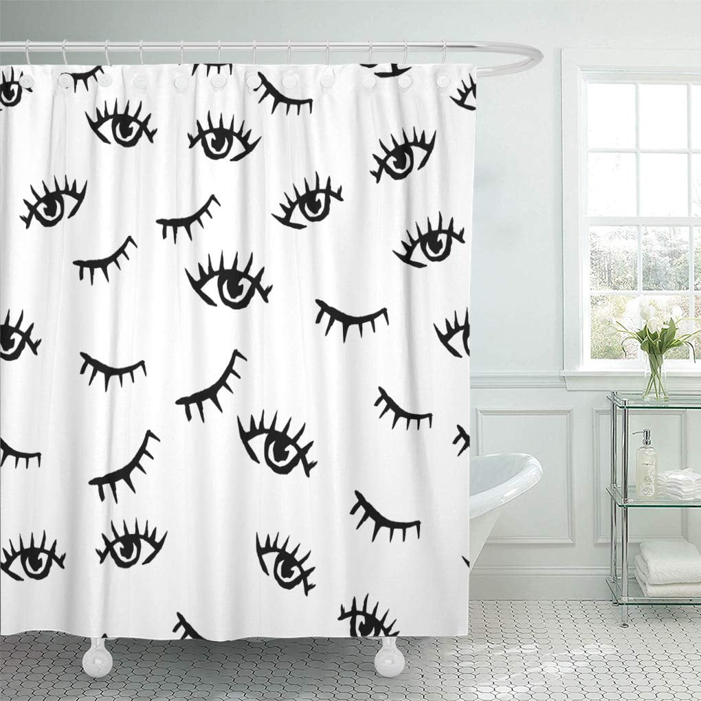 Libin Quirky Pattern Drawn Ink of Open and Closed Eyes Shower Curtain ...