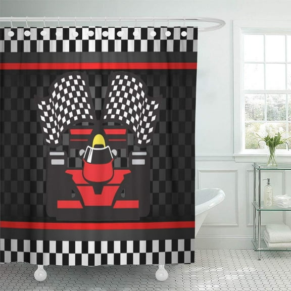 Libin Race Auto Racing Car Checkered Flag Shower Curtain 66x72 inch