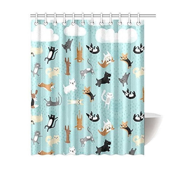 Libin Raining Cats Dogs Shower Curtain Polyester Fabric Bathroom Decorative Curtain Size 60x72 Inches