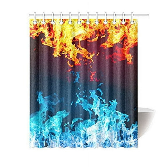 Libin Red And Blue Fire Bathroom Waterproof Fabric Shower Curtain 60x72 inches