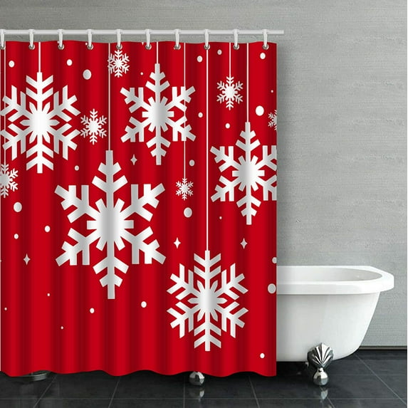 Libin Red And White Winter Snow Flakes Bathroom Shower Curtain 60x72 inches