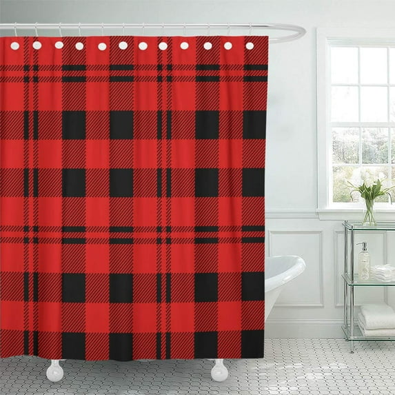 Libin Red Black Lumberjack Plaid Abstract Bedclothes Breakfast Buffalo Casual Shower Curtain 60x72 inch