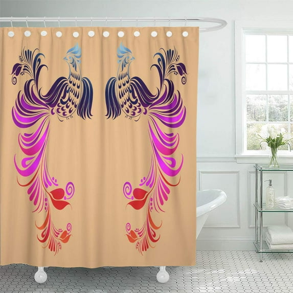 Libin Red Blue Ancient Phoenix Pattern Purple Dragon Shower Curtain 60x72 inch