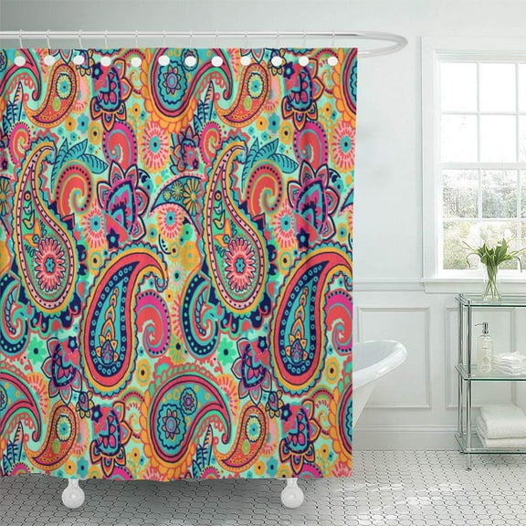 Libin Red Bohemian Bright Rainbow Paisley Pink Pattern Fun Psychedelic Shower Curtain 60x72 inch