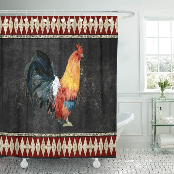 Libin Red Chalkboard Farmhouse Vintage Rooster French Country Sign Chic Shower Curtain 66x72 inch