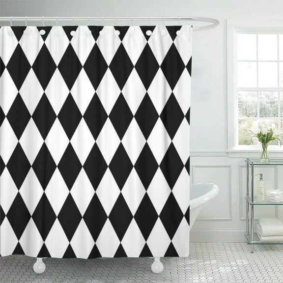 Libin Red Custom Black and White Harlequin Patterned Pattern Diamonds Shower Curtain 60x72 inch