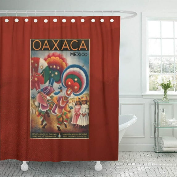 Libin Red Dancers Oaxaca Mexico Vintage Tourism Shower Curtain 60x72 inch