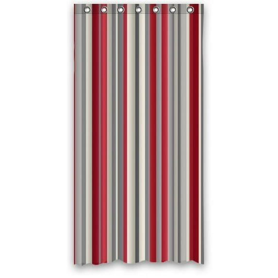 Libin Red Grey White Strips Shower Curtain Polyester Fabric Bathroom Decorative Curtain Size 36x72 Inches