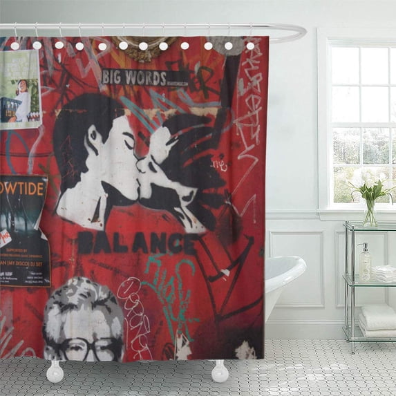 Libin Red Kissing Street Grafitti Balance Pillpow Urban Shower Curtain 60x72 inch