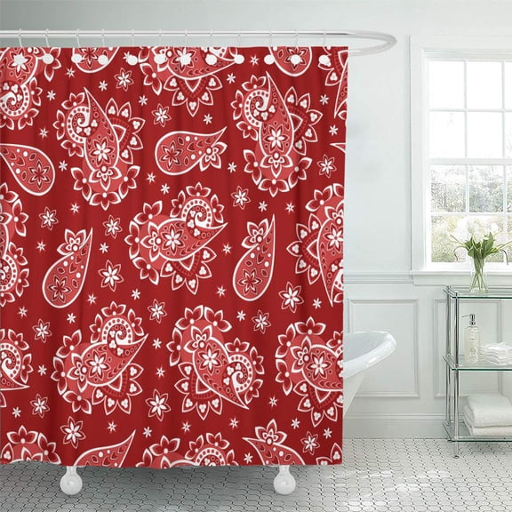 Libin Red Paisley Seamless Pattern Vector Background Beautiful Bright Colorful Shower Curtain 66x72 inch