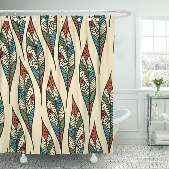 Libin Red Pattern Bright Feathers Fully File Clipping Mask Swatch Yellow Shower Curtain 66x72 inch