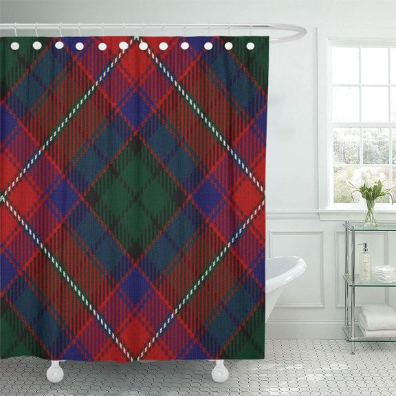 Libin Red Plaid Scottish Clan Rattray Tartan Blue Shower Curtain 60x72 inch