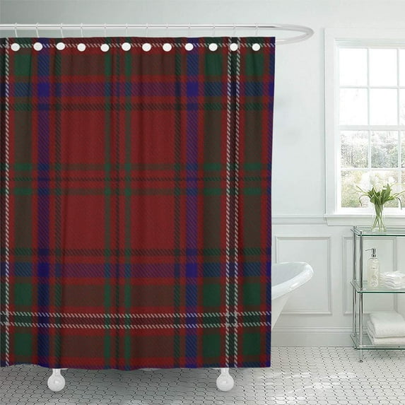 Libin Red Scottish Clan Macclure Tartan Plaid Blue Room Traditional Shower Curtain 66x72 inch