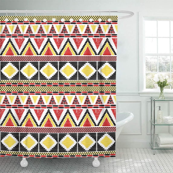 Libin Red Tribal Pattern Uganda Flags Colors Ethic Shower Curtain 60x72 inch