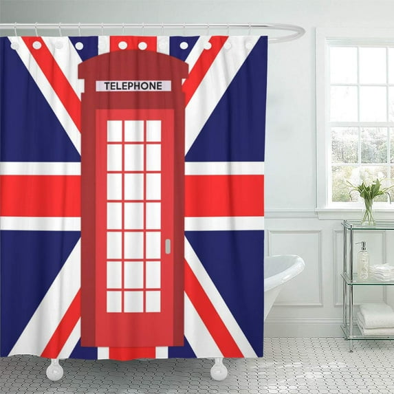 Libin Red United British Phone Box Union Flag Kingdom Vintage Shower Curtain 66x72 inch