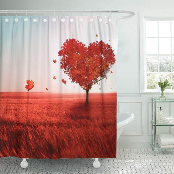 Libin Red Valentine Tree of Love Orange Autumn Nature Heart Romantic Shower Curtain 66x72 inch