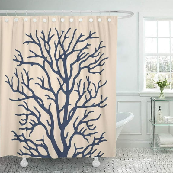 Libin Reef Coral Tree in Blue Branches Nautical Tropical Shower Curtain 60x72 inch