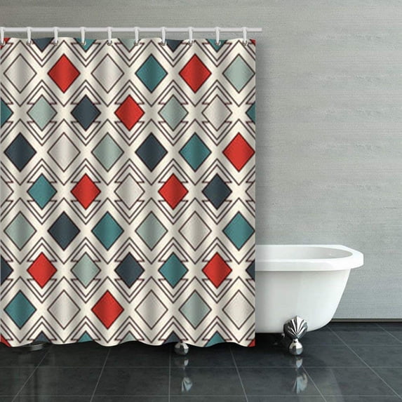 Libin Repeated Diamonds Lines Geometric Motif Diamond Grid Pattern Shower Curtains Bathroom Curtain 60x72 Inch