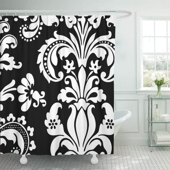 Libin Retro Black and White Custom Damask Pattern Shower Curtain 66x72 inch