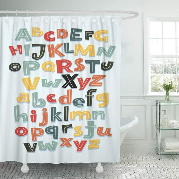 Libin Retro Funny Comics Lowcase and Uppercase Colorful Cartoon English Shower Curtain 66x72 inch