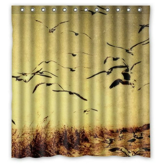 Libin Retro Style Sea Gull Flying Shower Curtain Waterproof Polyester Fabric Bathroom Curtain 66x72 inch