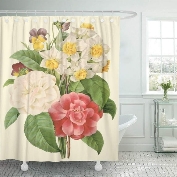 Libin Retro Vintage Floral Camelia Daffodil Flowers by Gardens Pansy Shower Curtain 60x72 inch
