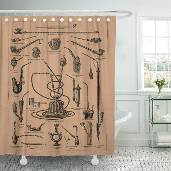Libin Retro Vintage Tobacco Pipes and Hookah Steampunk Smoke Shower Curtain 60x72 inch