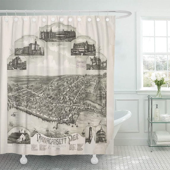 Libin Rhode Vintage Map of Narragansett Ri Island Old Historical Shower Curtain 60x72 inch