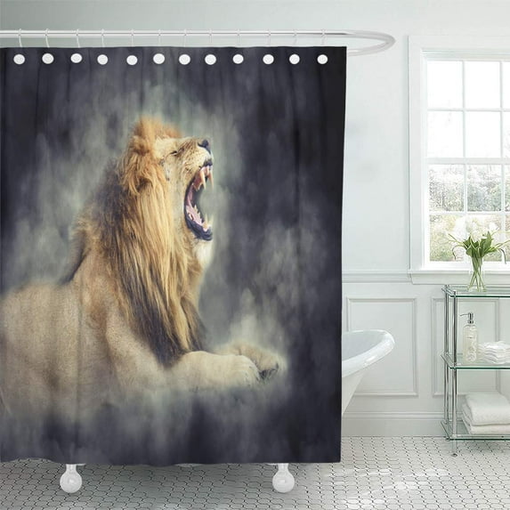 Libin Roar Close Male Lion in Smoke on Dark Shower Curtain 60x72 inch