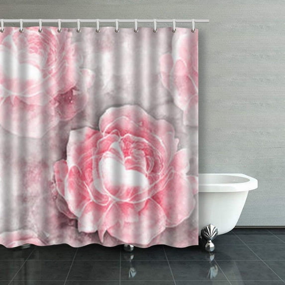 Libin Roses Seamless Pattern Mixed Media Watercolor Floral Mix Texture Shower Curtains Bathroom Curtain 66x72 Inch