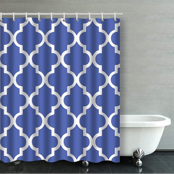Libin Royal Blue Moroccan Quatrefoil Pattern Bathroom Shower Curtain 60x72 inches