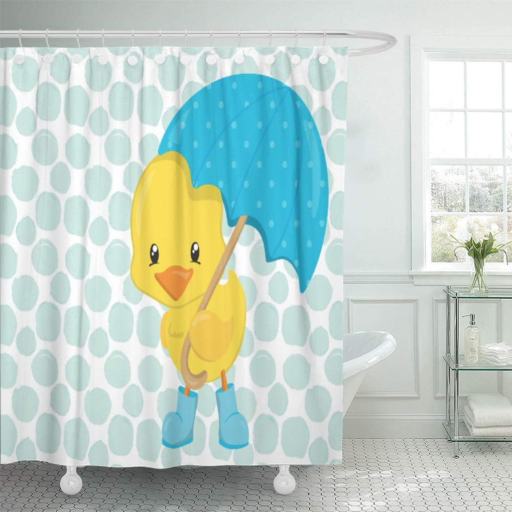 Libin Rubbery Cute Rubber Ducky Shower Curtain, Blue Polka Dot, 66x72 ...