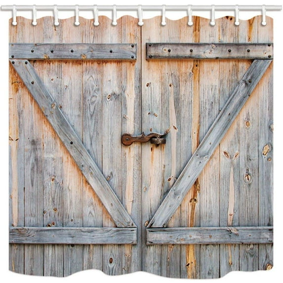 Libin Rusticfor Barn Wooden Door with Knocker Artistic Print Polyester Fabric Bathroom Shower Curtain 66x72 inches
