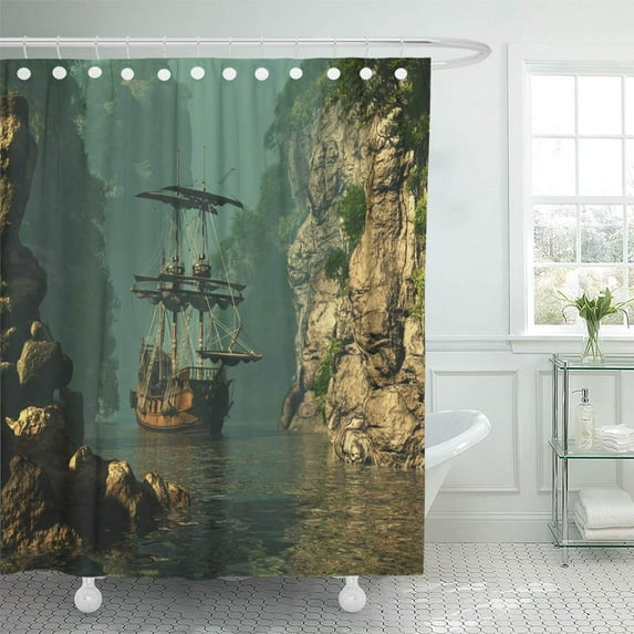 Libin Sailing Ship of The 16Th Century Anchored Between High Shower Curtain 66x72 inch