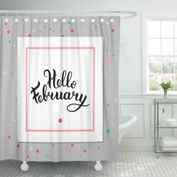 Libin Saying Blue Hello February Lettering Inscription for Cup White Shower Curtain 66x72 inch