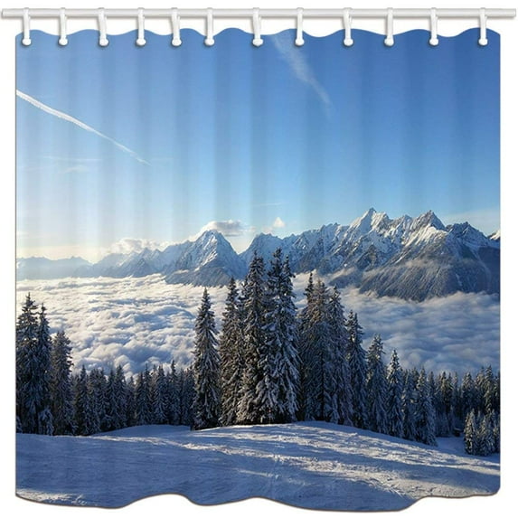 Libin Scenery Peak Mountaintop Sea Of Clouds Pine Tree Polyester Fabric Bathroom Shower Curtain 66x72 inches