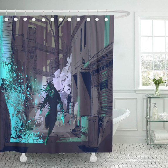 Libin Sci Fi of The Futuristic Beast Running from Blue Shower Curtain 60x72 inch