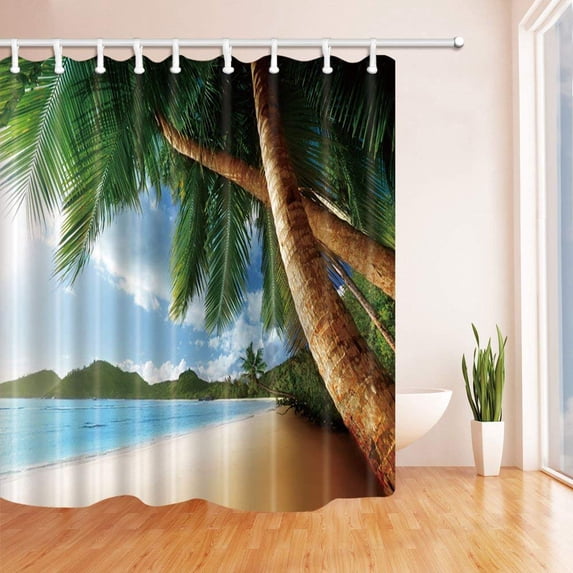Libin Sea Decor Coconut Trees on the Beach near Sea Polyester Fabric Bathroom Shower Curtain 66x72 inches