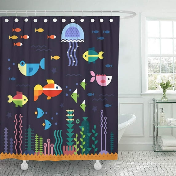 Libin Sea Life Underwater World Fish Jellyfish Bottom Algae Treasure Shower Curtain 60x72 inch