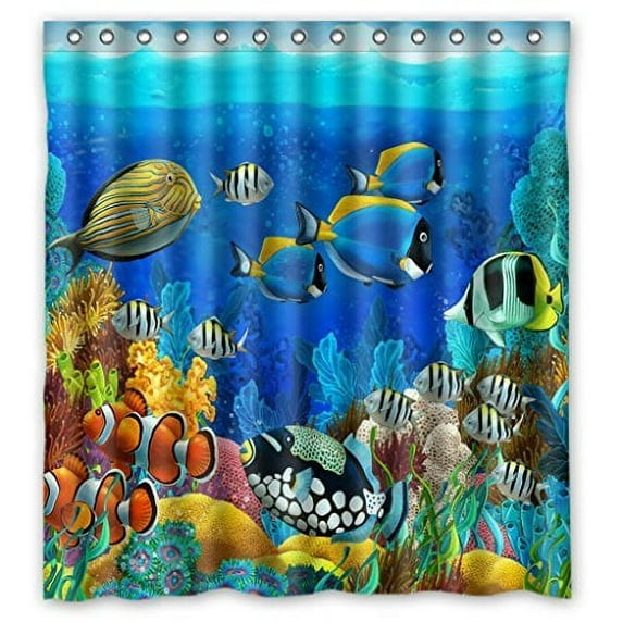 Libin Sea Seabed Fish Corals Underwater Ocean Tropical Shower Curtain Polyester Fabric Bathroom Decorative Curtain Size 66x72 Inches