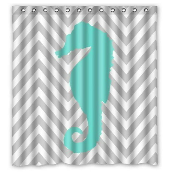 Libin Seahorse Gray and White Nautical Chevron Shower Curtain Polyester Fabric Bathroom Decorative Curtain Size 66x72 Inches